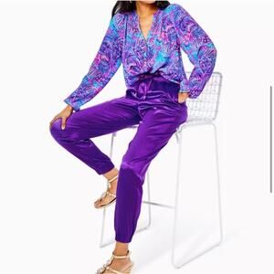 Lilly Pulitzer Purple Julissa Pants Stretch Jogger Size XL Satin Party